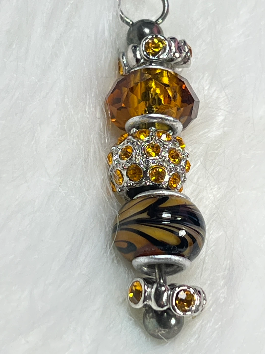 Beaded Charm Necklace with Amber and Tiger Stripe Beads - photo 5
