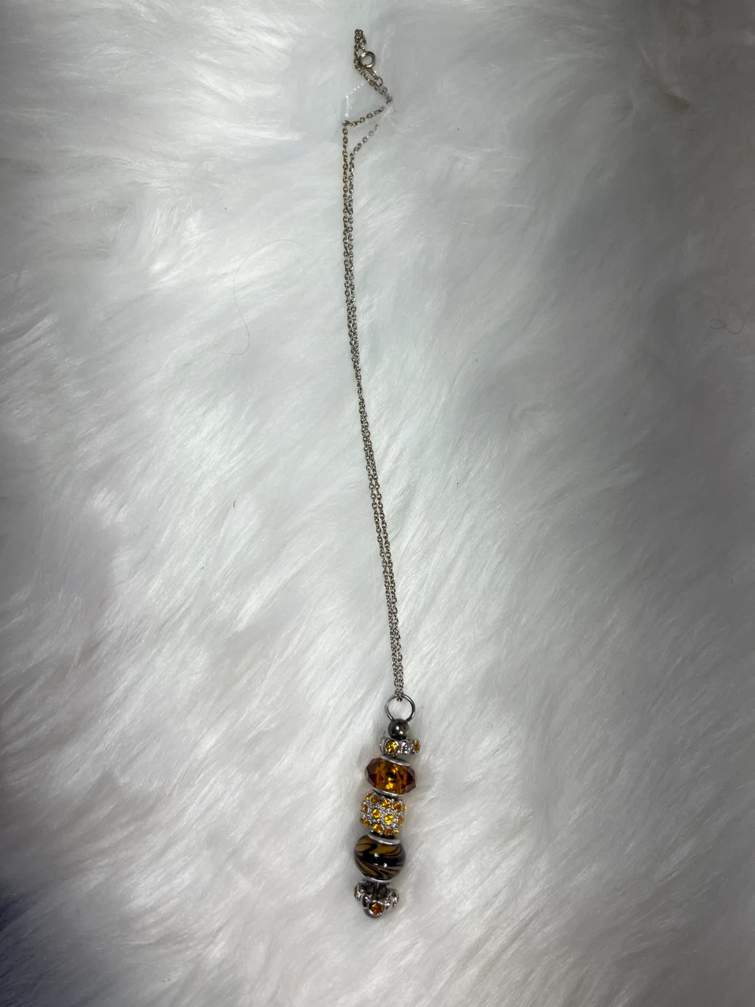Beaded Charm Necklace with Amber and Tiger Stripe Beads - photo 4