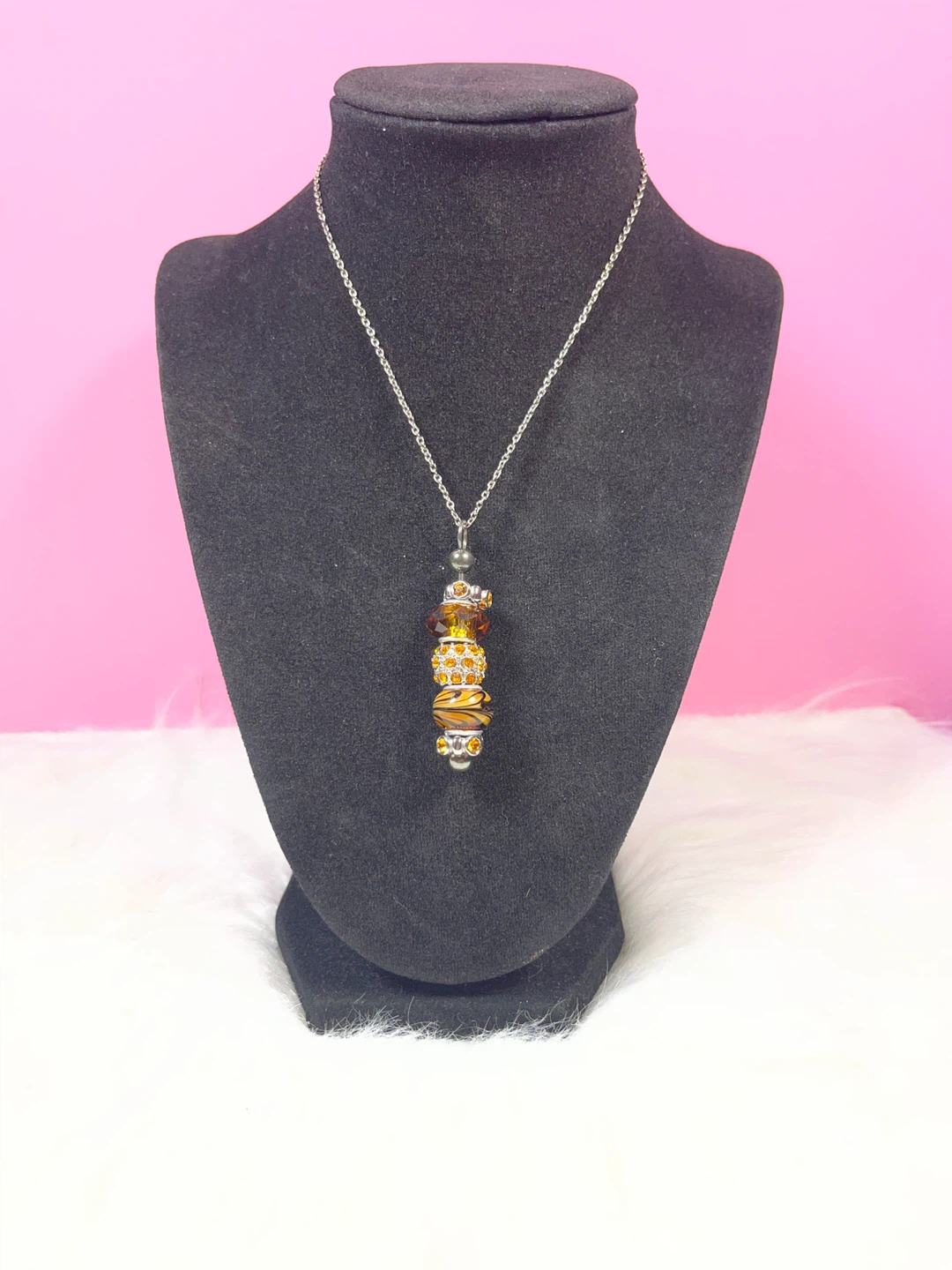 Beaded Charm Necklace with Amber and Tiger Stripe Beads - photo 2