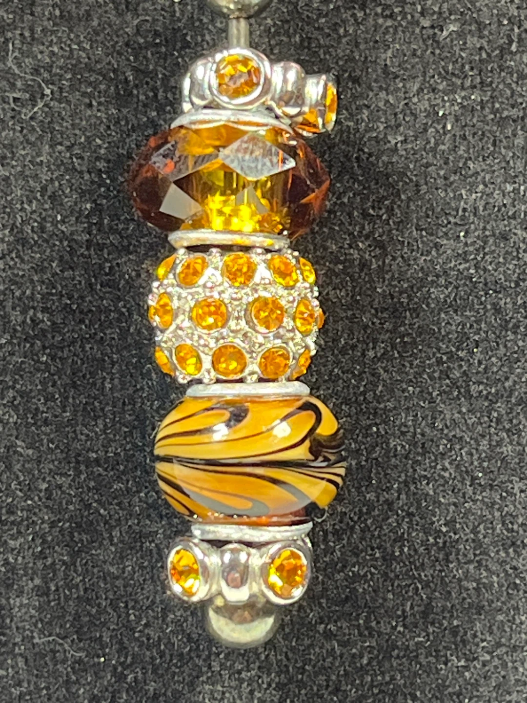 Beaded Charm Necklace with Amber and Tiger Stripe Beads - photo 3