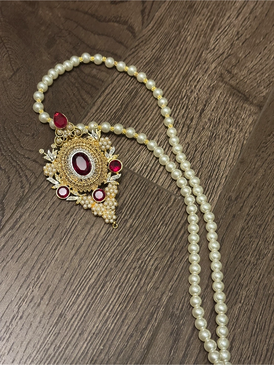 Royalty Pearl Necklace with Ruby and Gold Pendant - photo 2