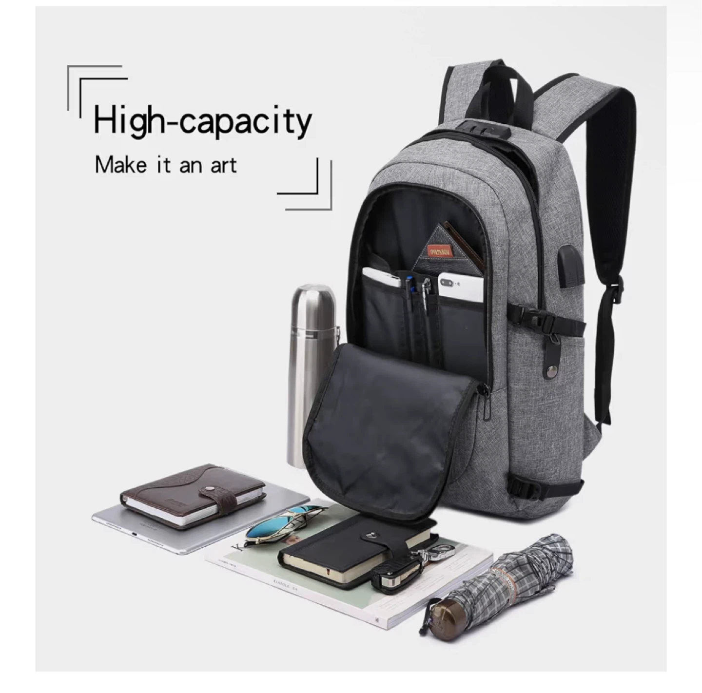 Dkeli Grey Backpack with USB Charging Port - photo 4