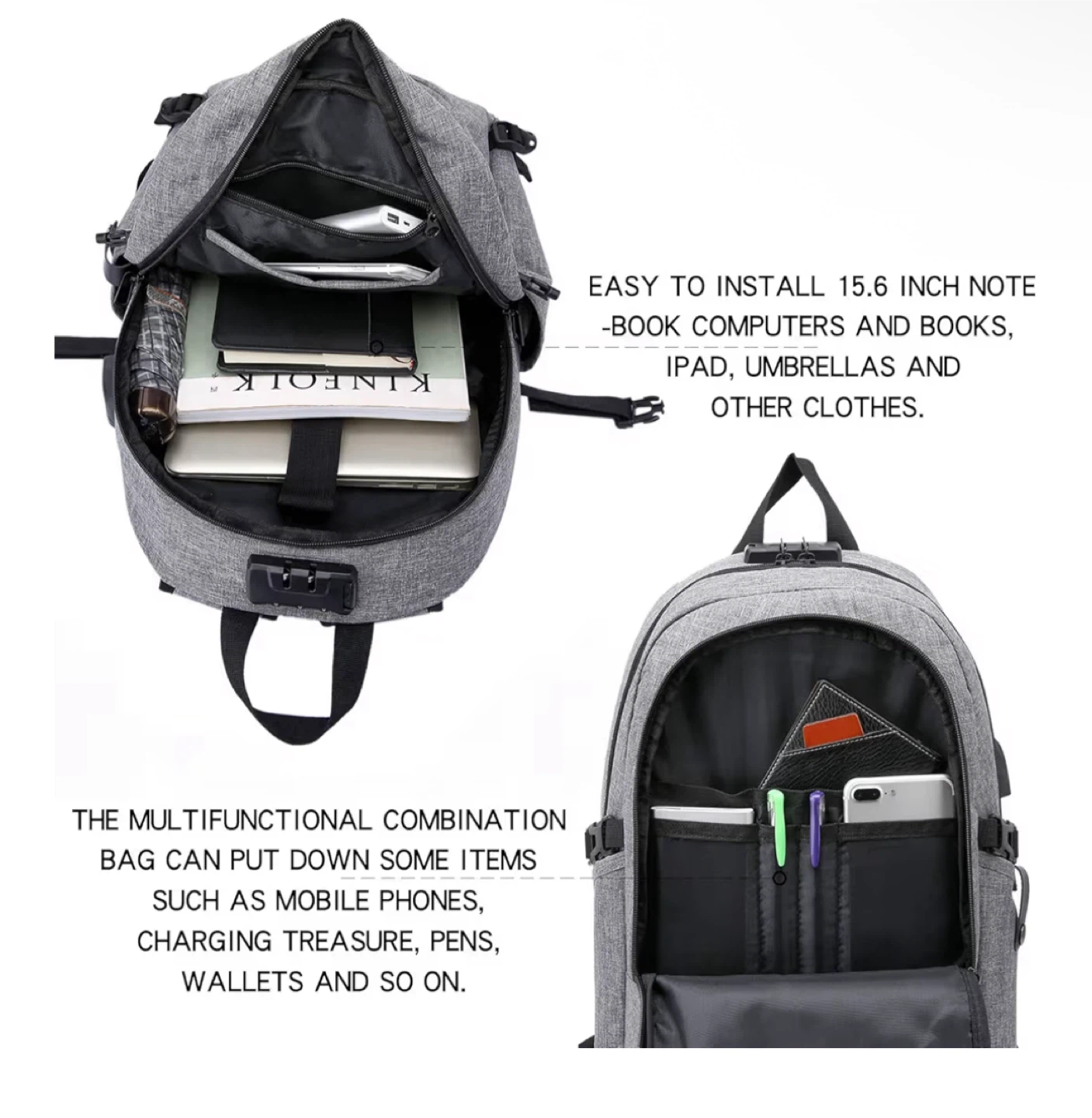 Dkeli Grey Backpack with USB Charging Port - photo 5