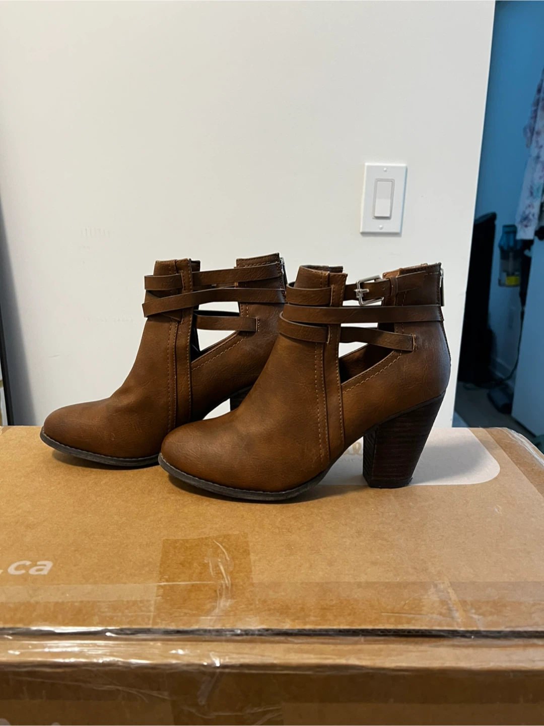 Brown Leather Heeled Ankle Boots - size 8