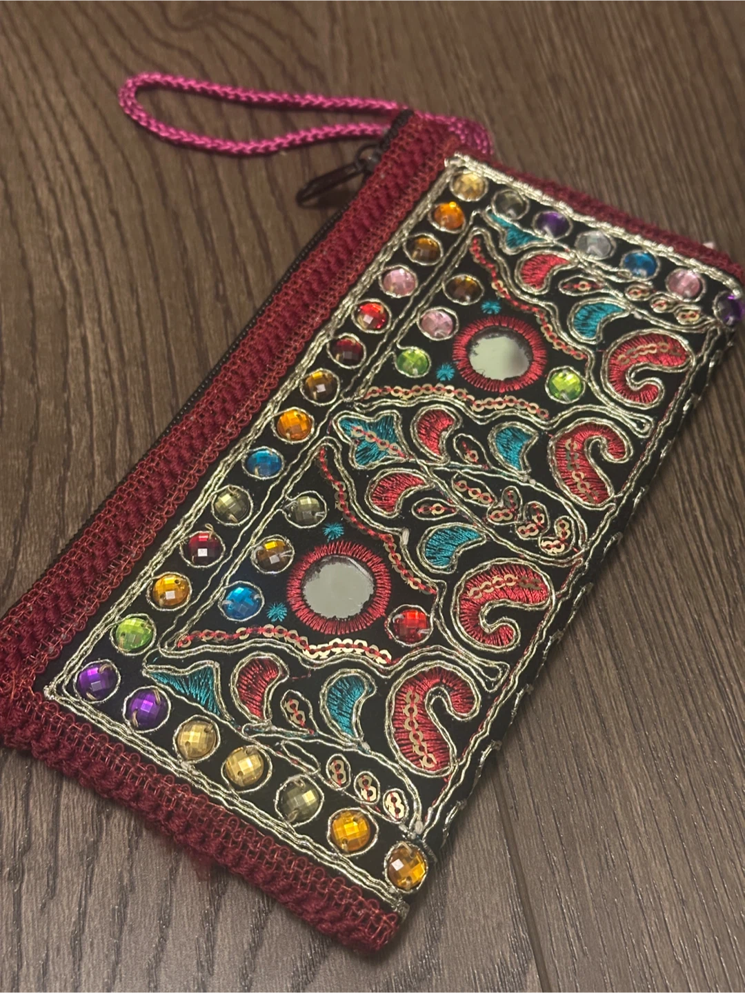 Embroidered Clutch with Mirror Accents
