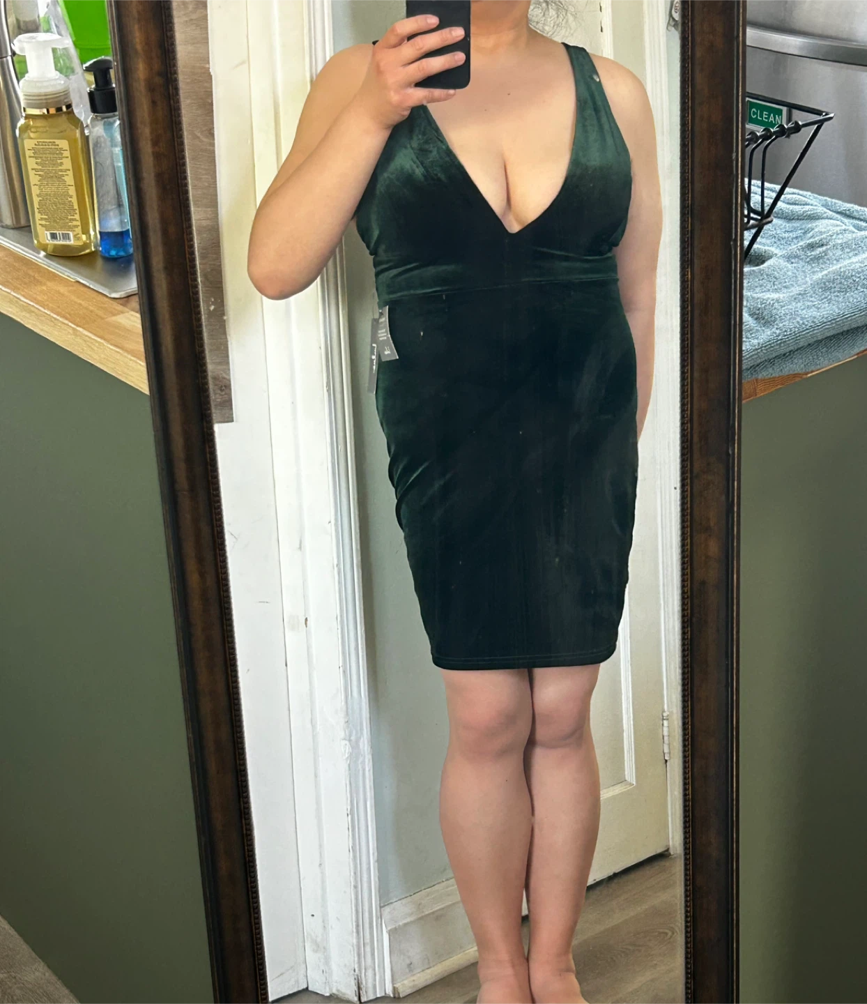 Lulus Deep V-Neck Velvet Dress - Green
