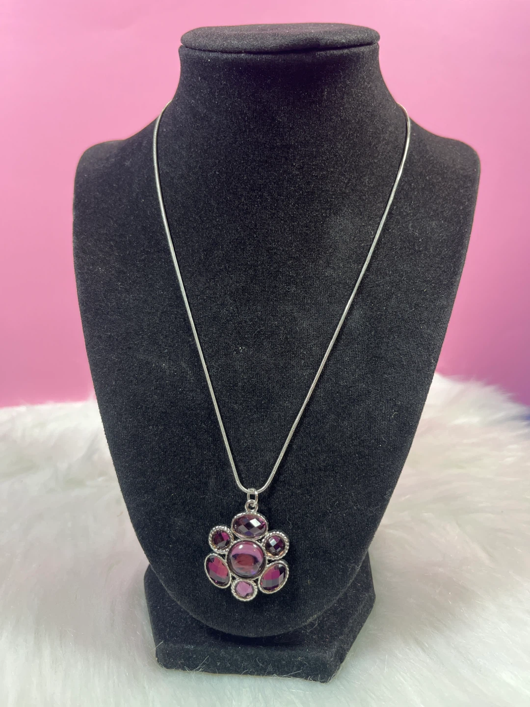Purple Gem Flower Pendant Necklace - photo 2