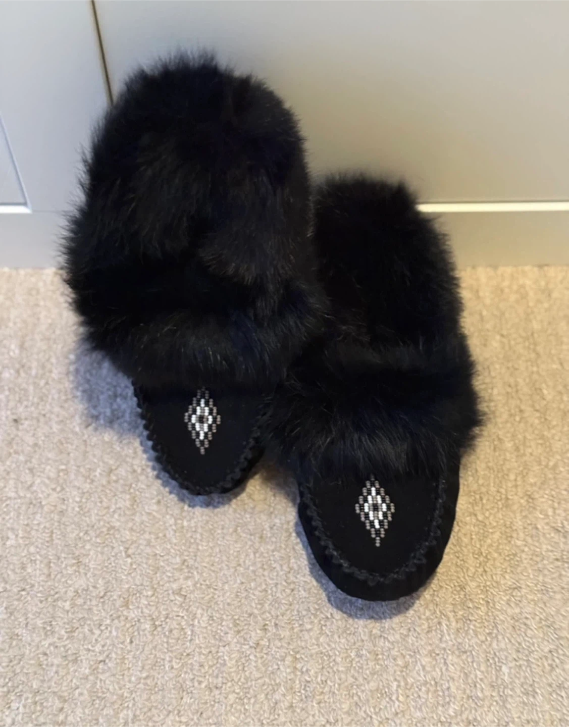 Black Suede Moccasins with Fur Trim - photo 3