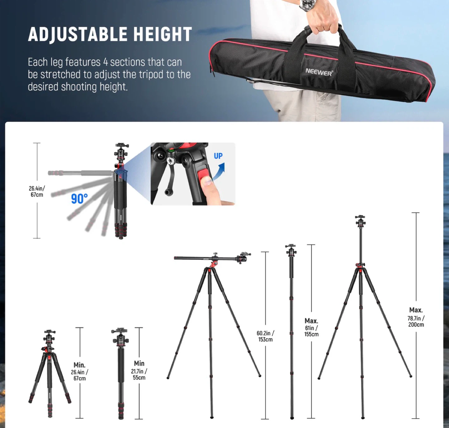 Neewer Aluminum Alloy Tripod with Multi-Angle Center Column - photo 5