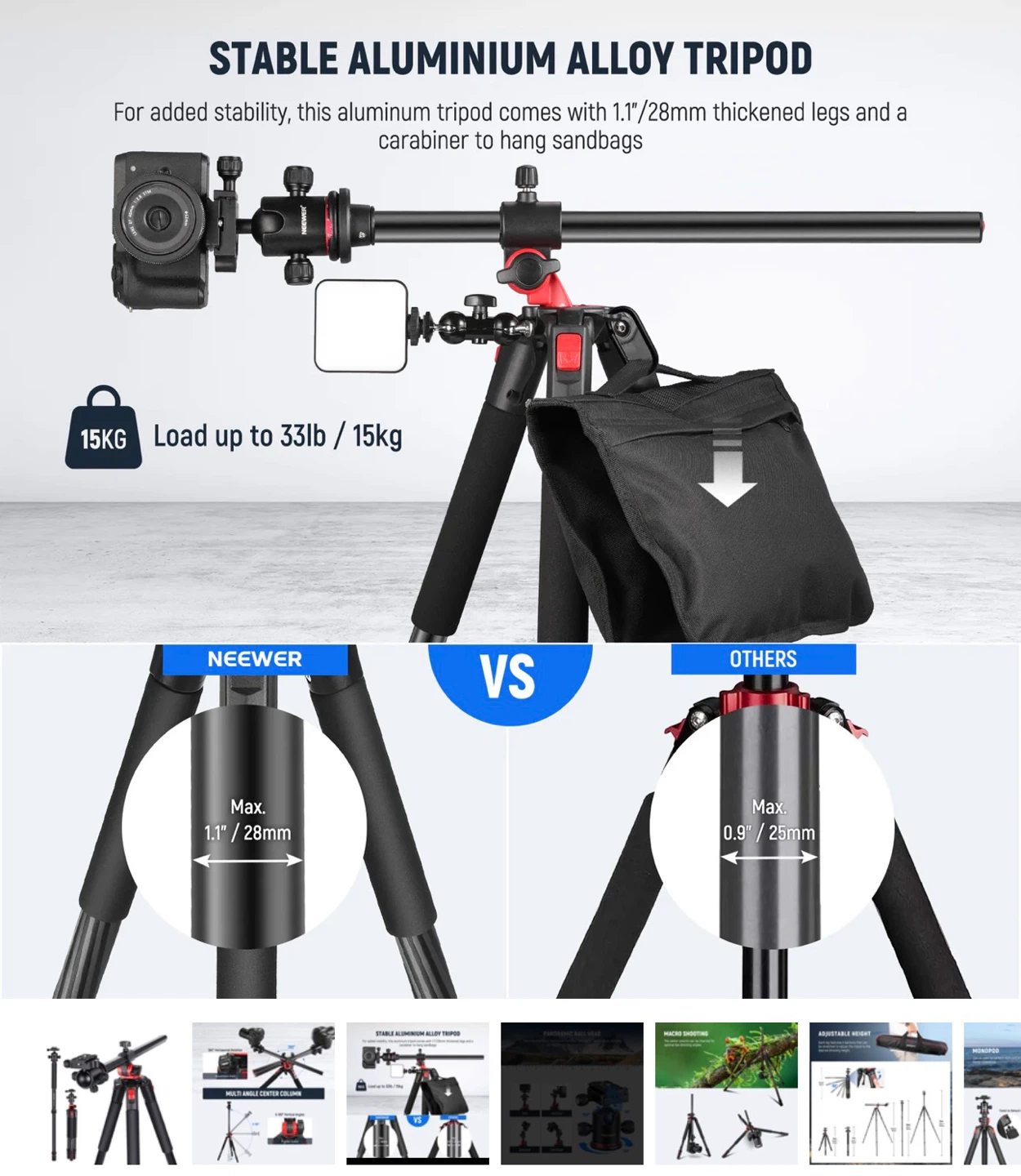 Neewer Aluminum Alloy Tripod with Multi-Angle Center Column - photo 3