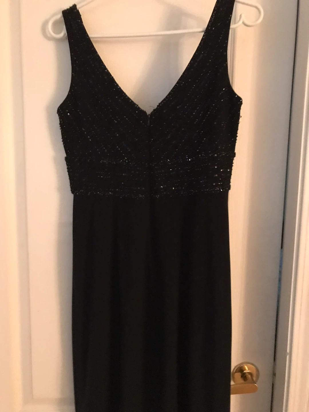 Black Beaded V-Neck Midi Dress