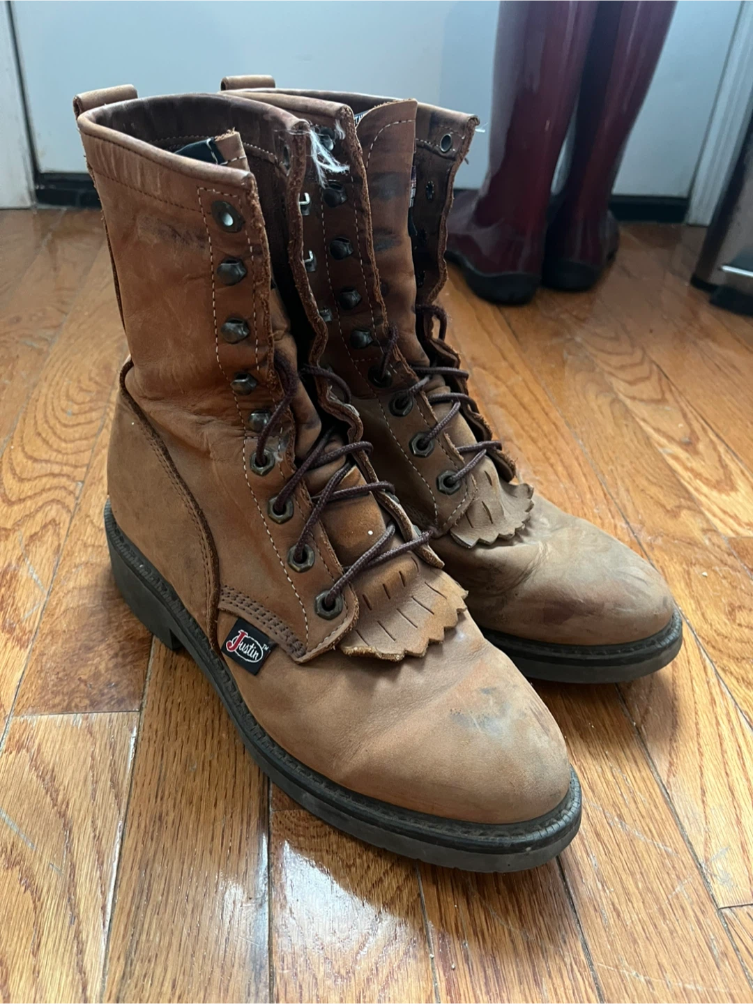 Justin Work Boots - Brown Leather Lace-Up Size 7.5D