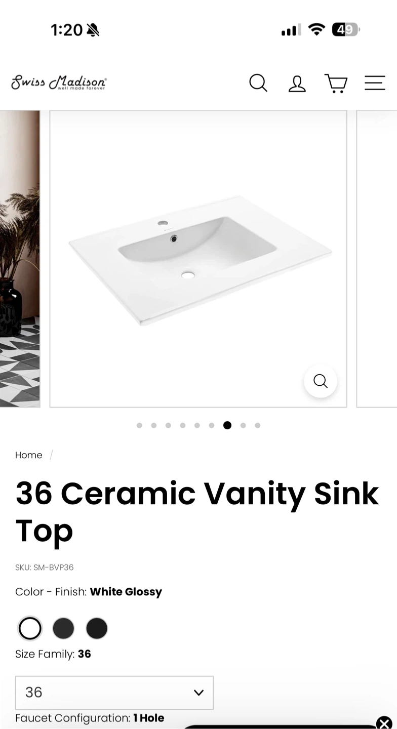Swiss Madison 36" Ceramic Vanity Sink Top - White Glossy - photo 2