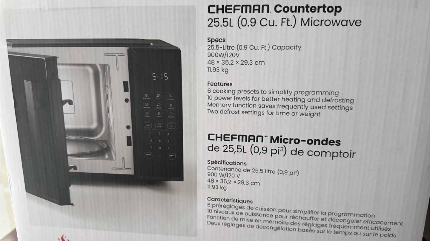 Chefman Countertop Microwave Oven 0.9 Cu. Ft. Black - photo 2