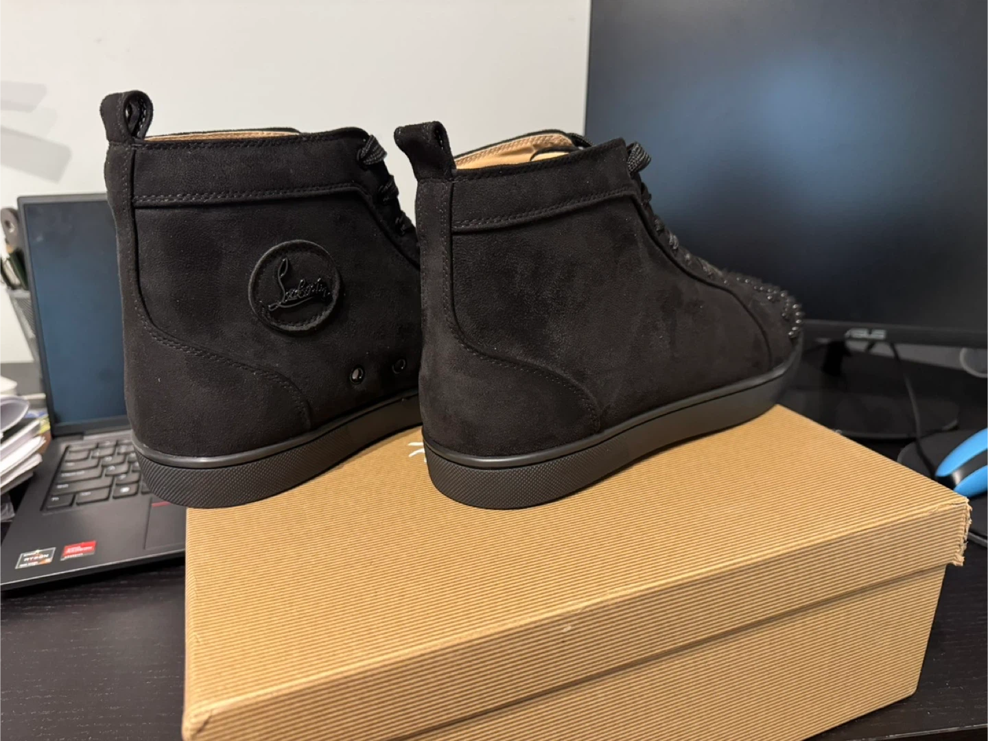 Christian Louboutin Black Suede Spiked Mid-Top Sneakers - photo 3