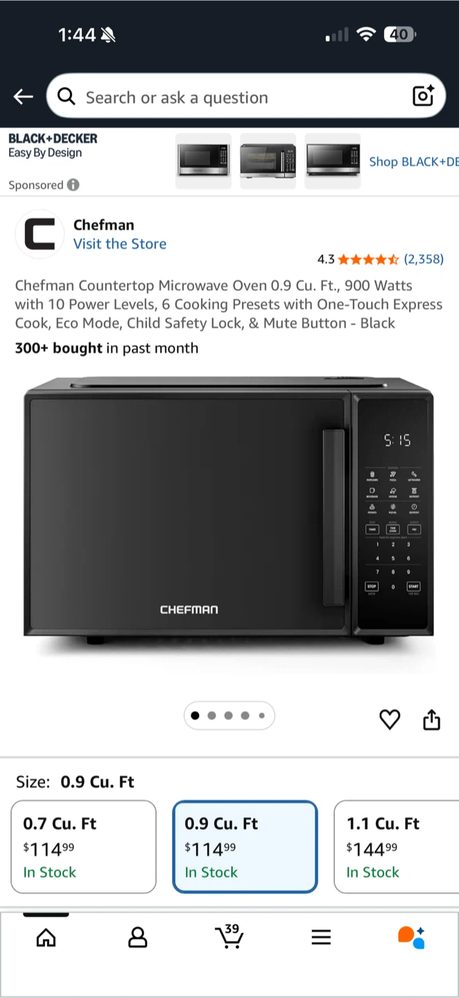 Chefman Countertop Microwave Oven 0.9 Cu. Ft. Black - photo 4
