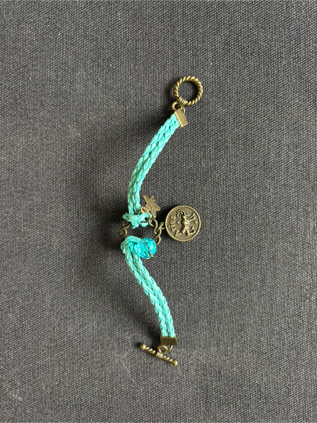 Braided Teal Cord Charm Bracelet Aries