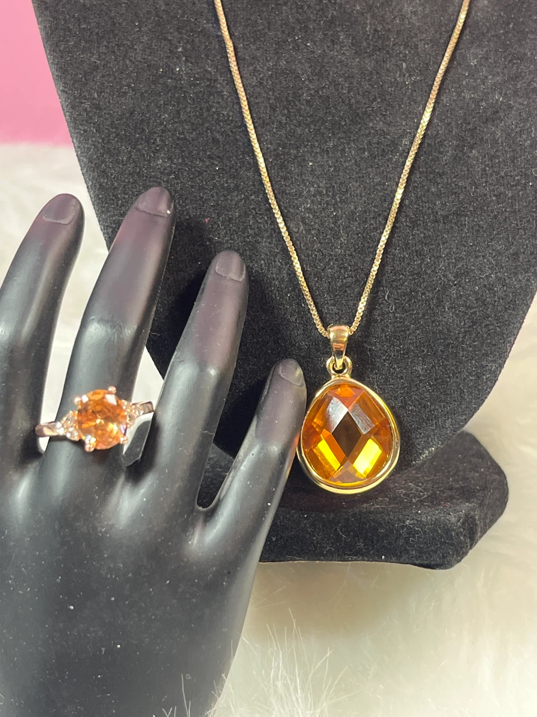 Orange Gemstone Ring and Pendant Necklace Set - photo 4