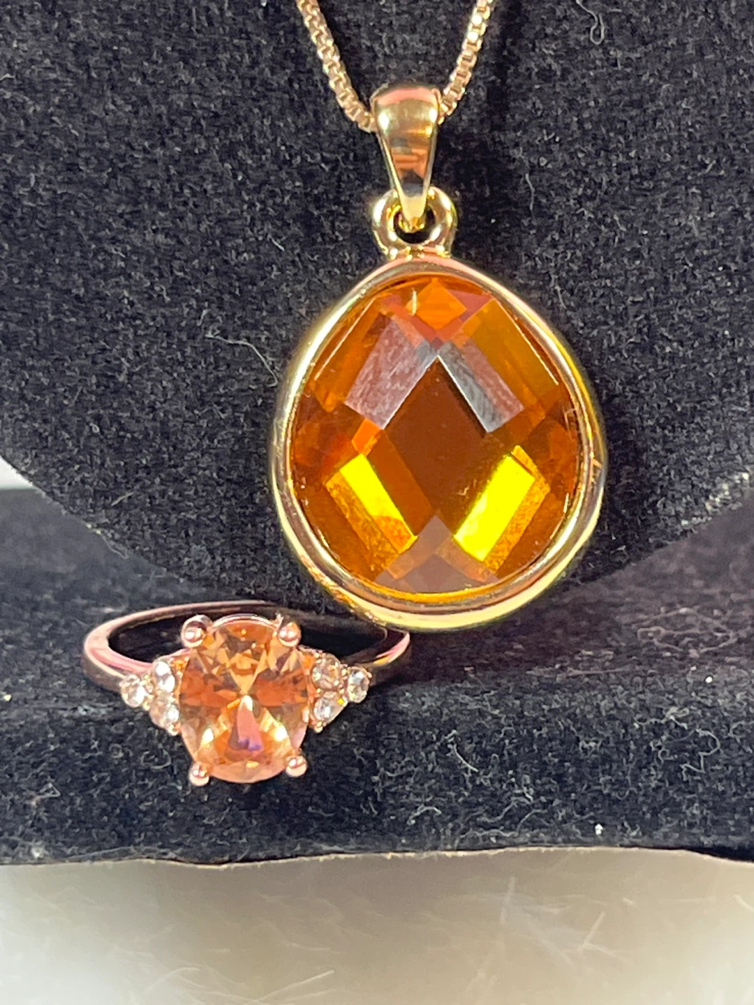 Orange Gemstone Ring and Pendant Necklace Set