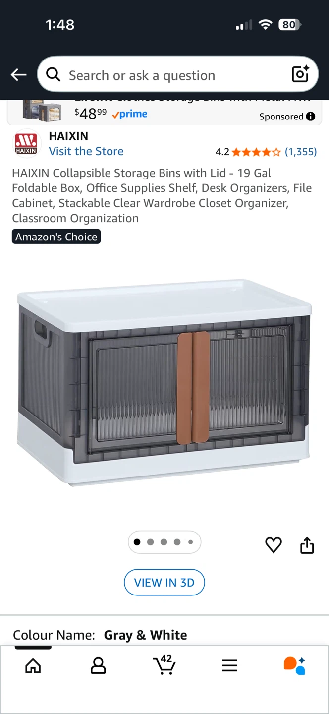 HAIXIN Collapsible Storage Bin - 19 Gal - Gray & White