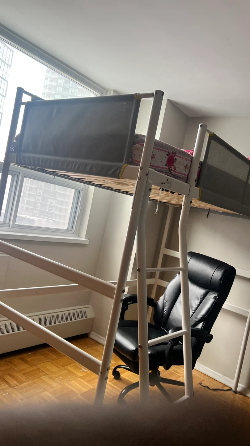 IKEA vitval Loft Bed Frame with Grey Fabric Sides with mattress - photo 2