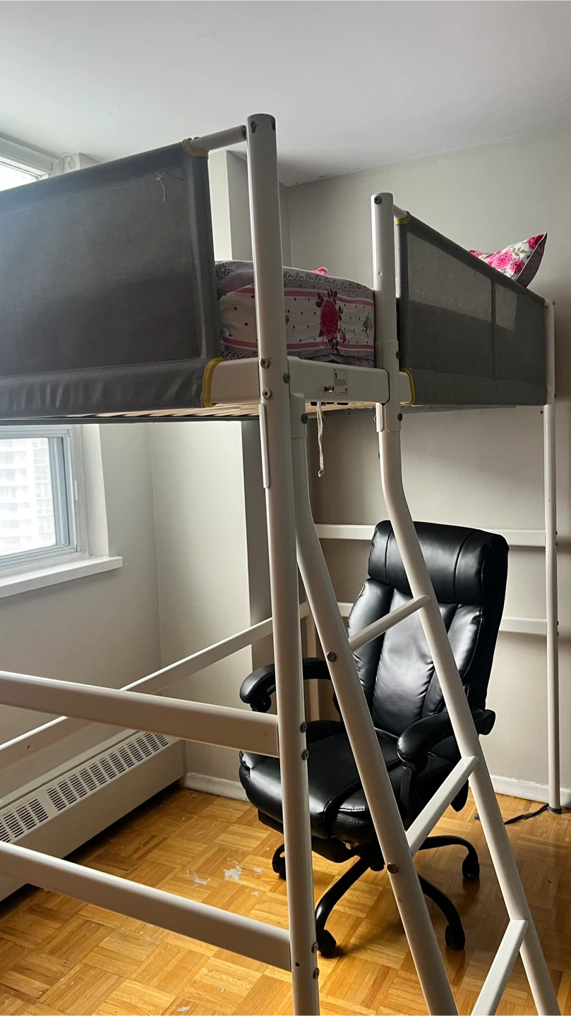 IKEA vitval Loft Bed Frame with Grey Fabric Sides with mattress - photo 3