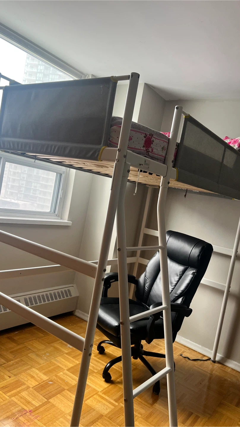 IKEA vitval Loft Bed Frame with Grey Fabric Sides with mattress