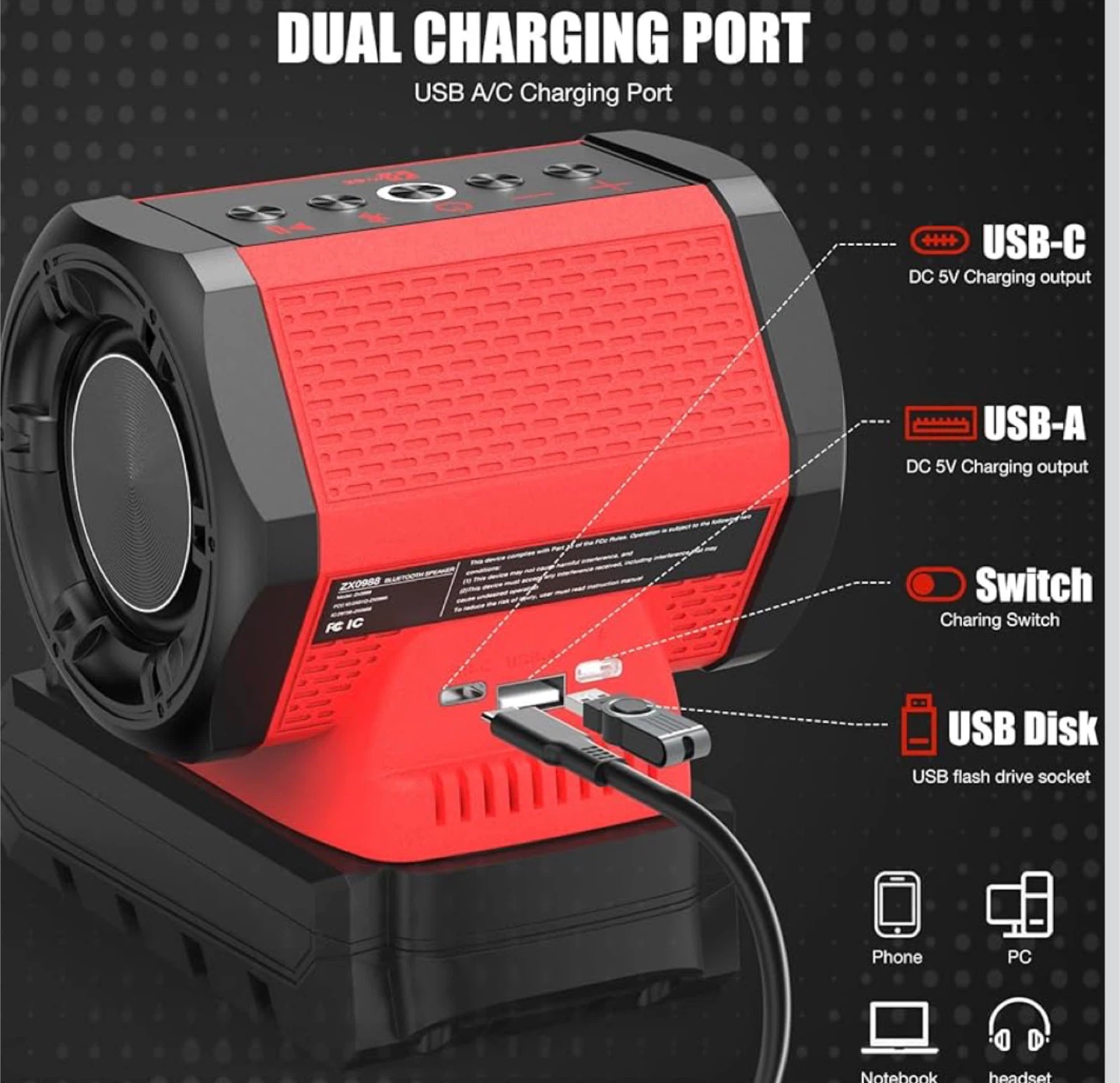 Bluetooth Speaker Compatible with Milwaukee M18 Battery - photo 4