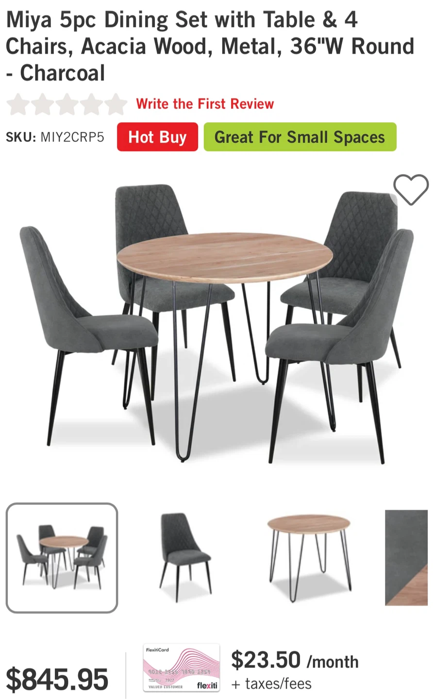 Miya 5pc Dining Set with Table & 4 Chairs