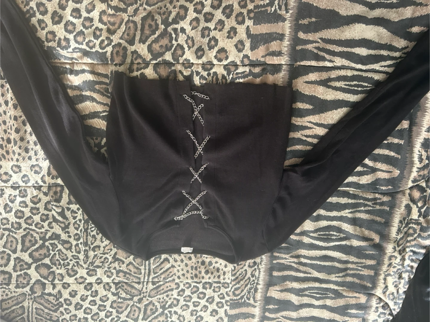 Garage Black Long Sleeve Chain Detail Top Size P/S