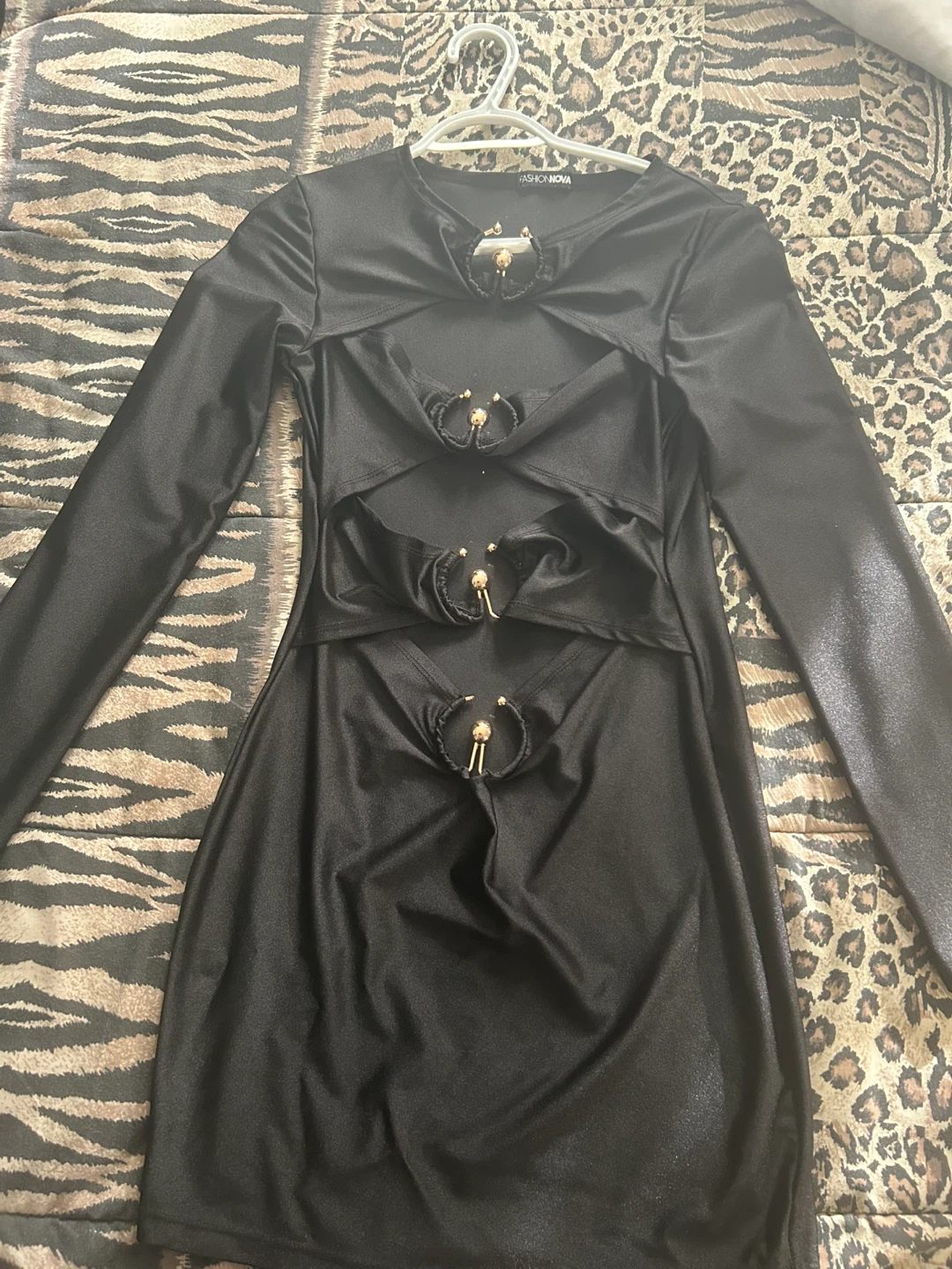 Fashion Nova Black Cutout Dress with Gold Accents