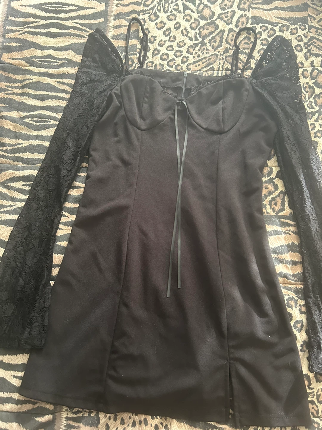 Black Lace Sleeve Corset Dress