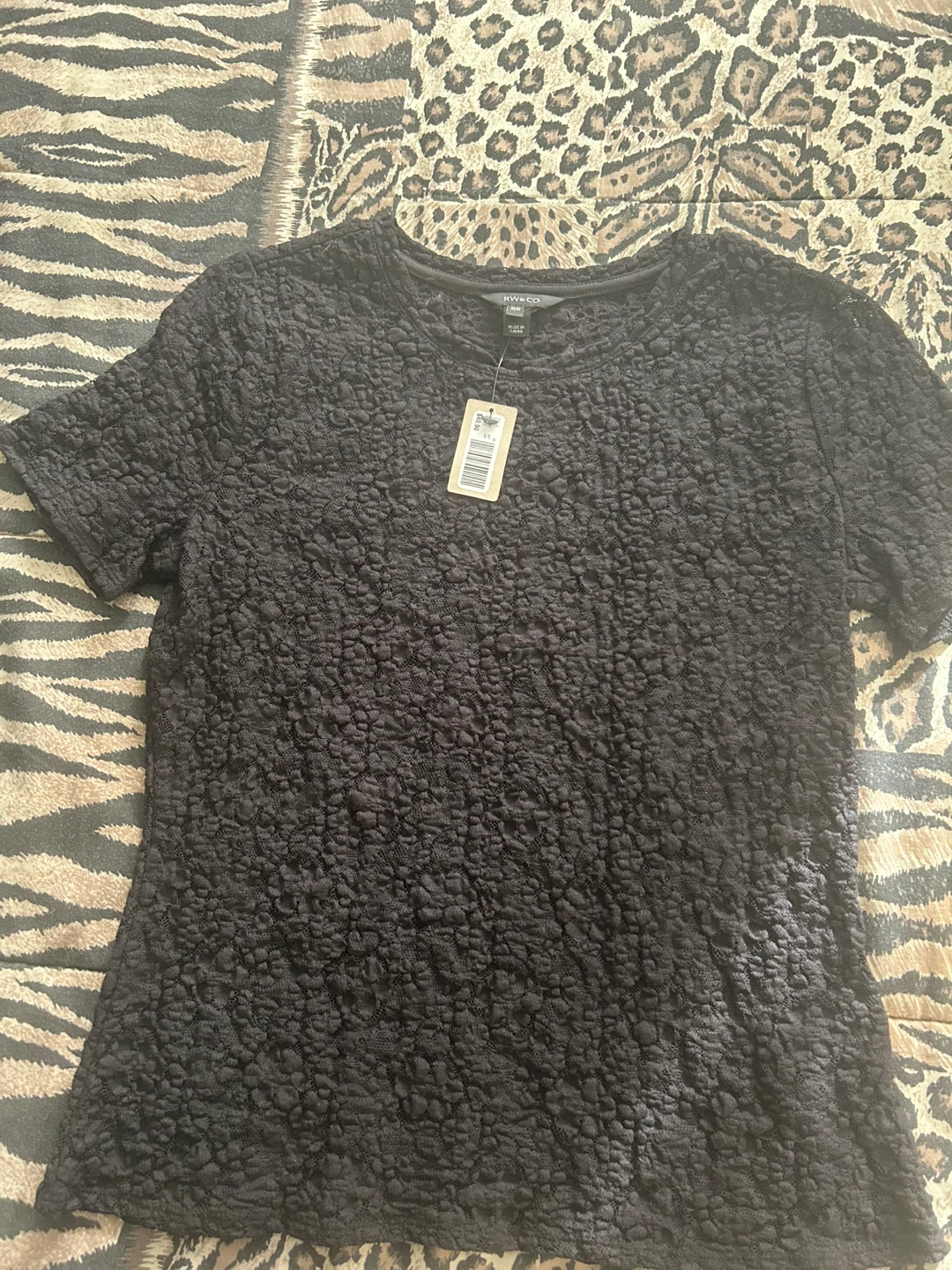 RW & CO. Black Textured Short Sleeve Top M/M