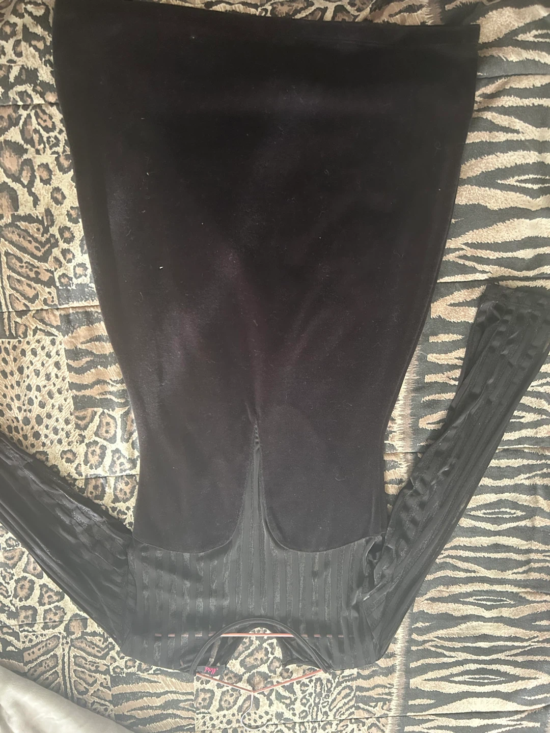 Motel Black Velvet and Sheer Striped Dress Size L