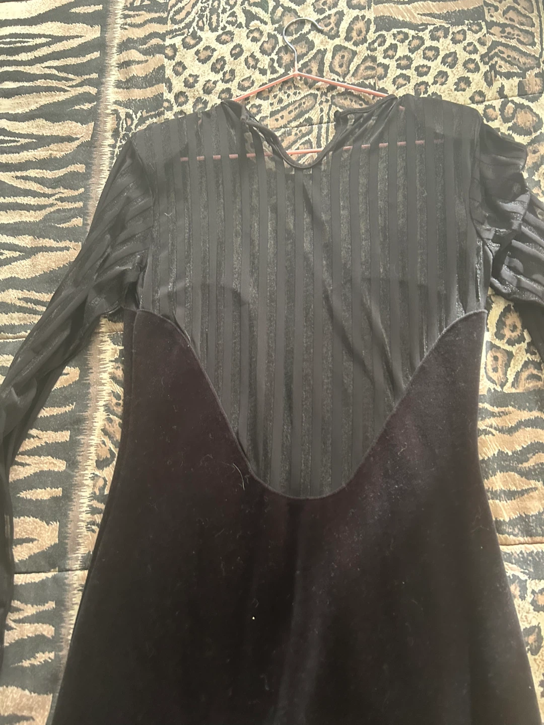 Motel Black Velvet and Sheer Striped Dress Size L - photo 2