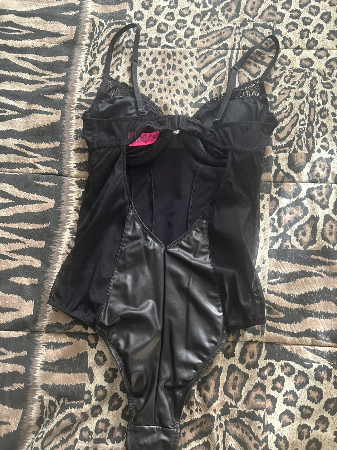 La Senza Black Faux Leather Teddy Bodysuit - Size M - photo 2