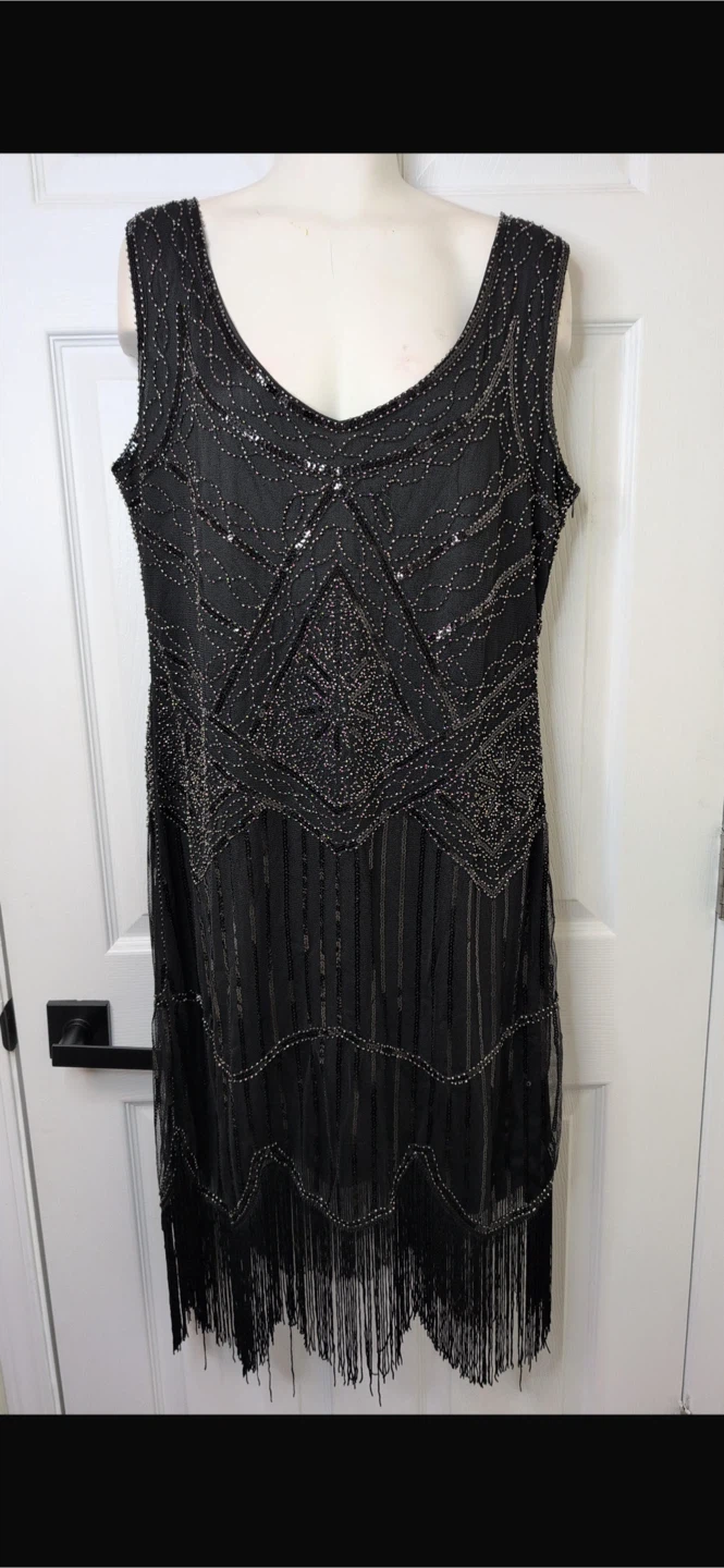 NEW! Black Sequin Flapper Dress with Fringe - photo 3