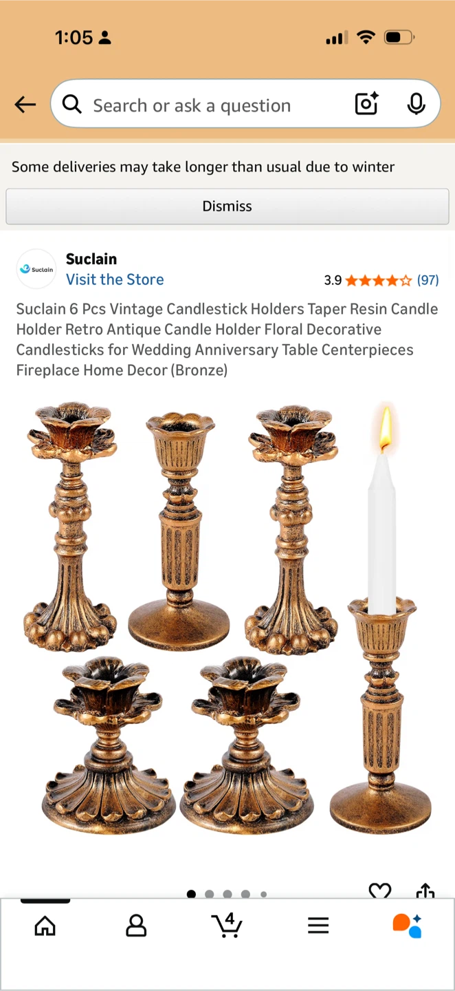 Suclain 6 Pcs Vintage Bronze Candlestick Holders