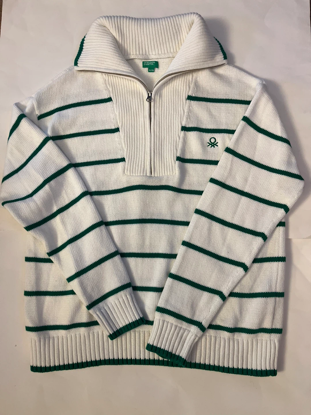 United Colors of Benetton Striped Quarter Zip Sweater