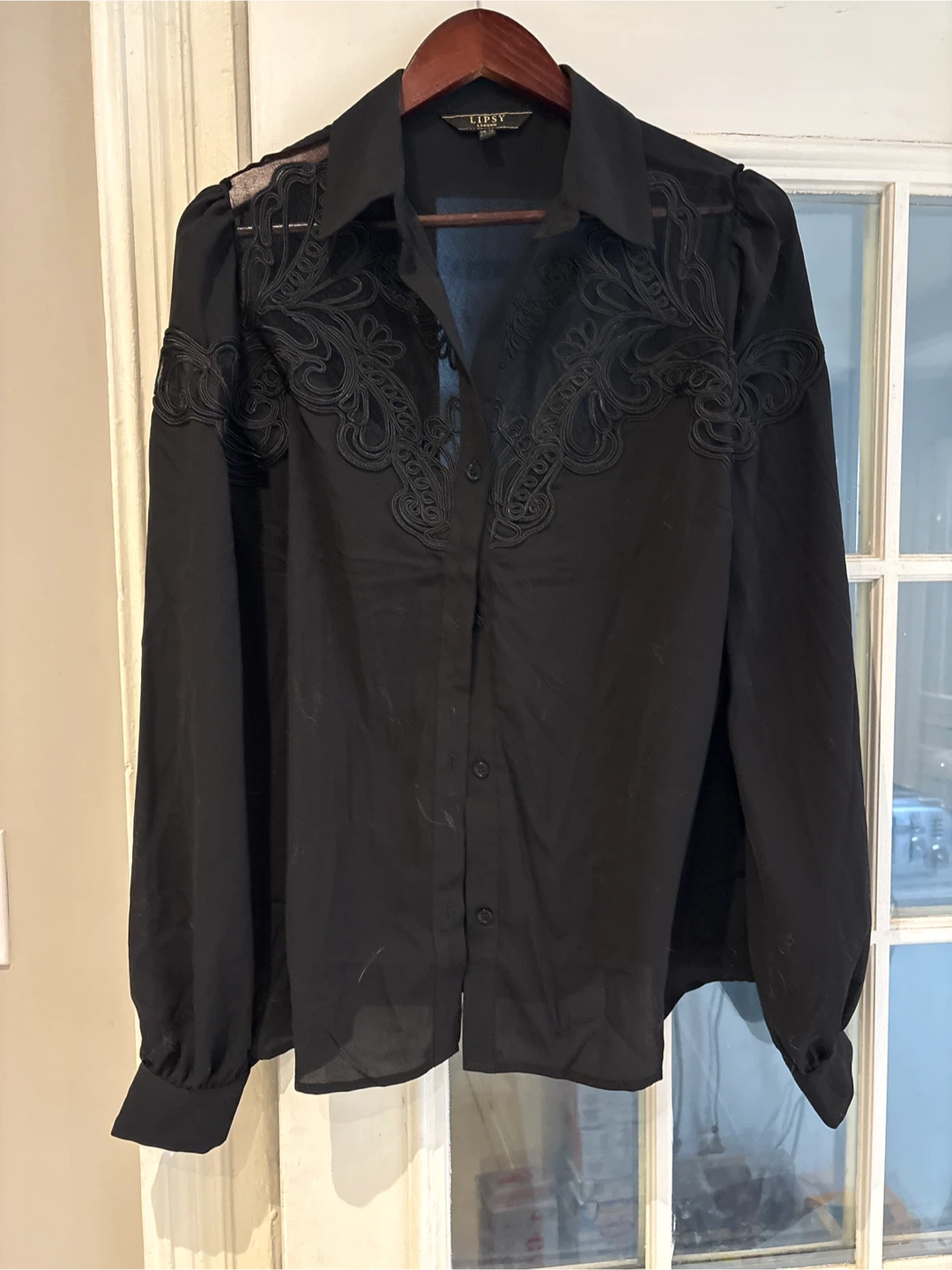 Lipsy London Black Lace Detail Button-Up Shirt - photo 2