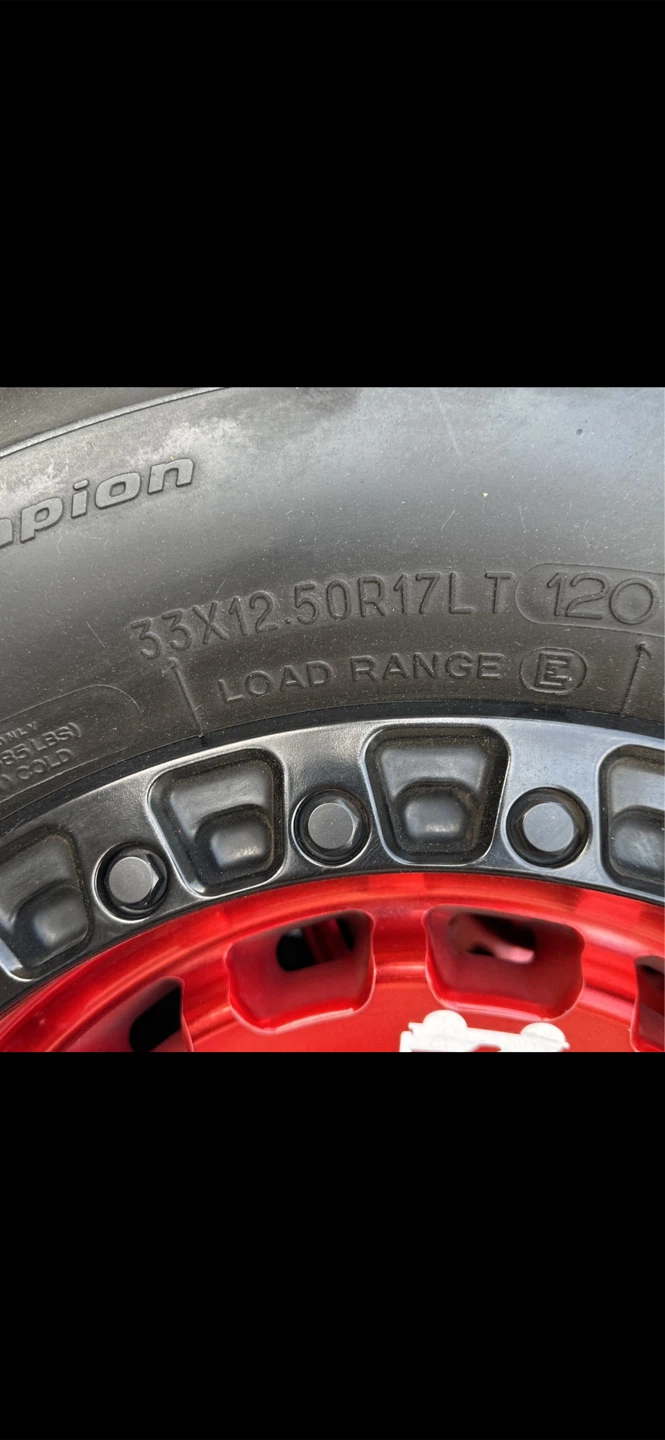 BFGoodrich 33x12.50R17LT Tires with Red Rims (Set of 5) - photo 3