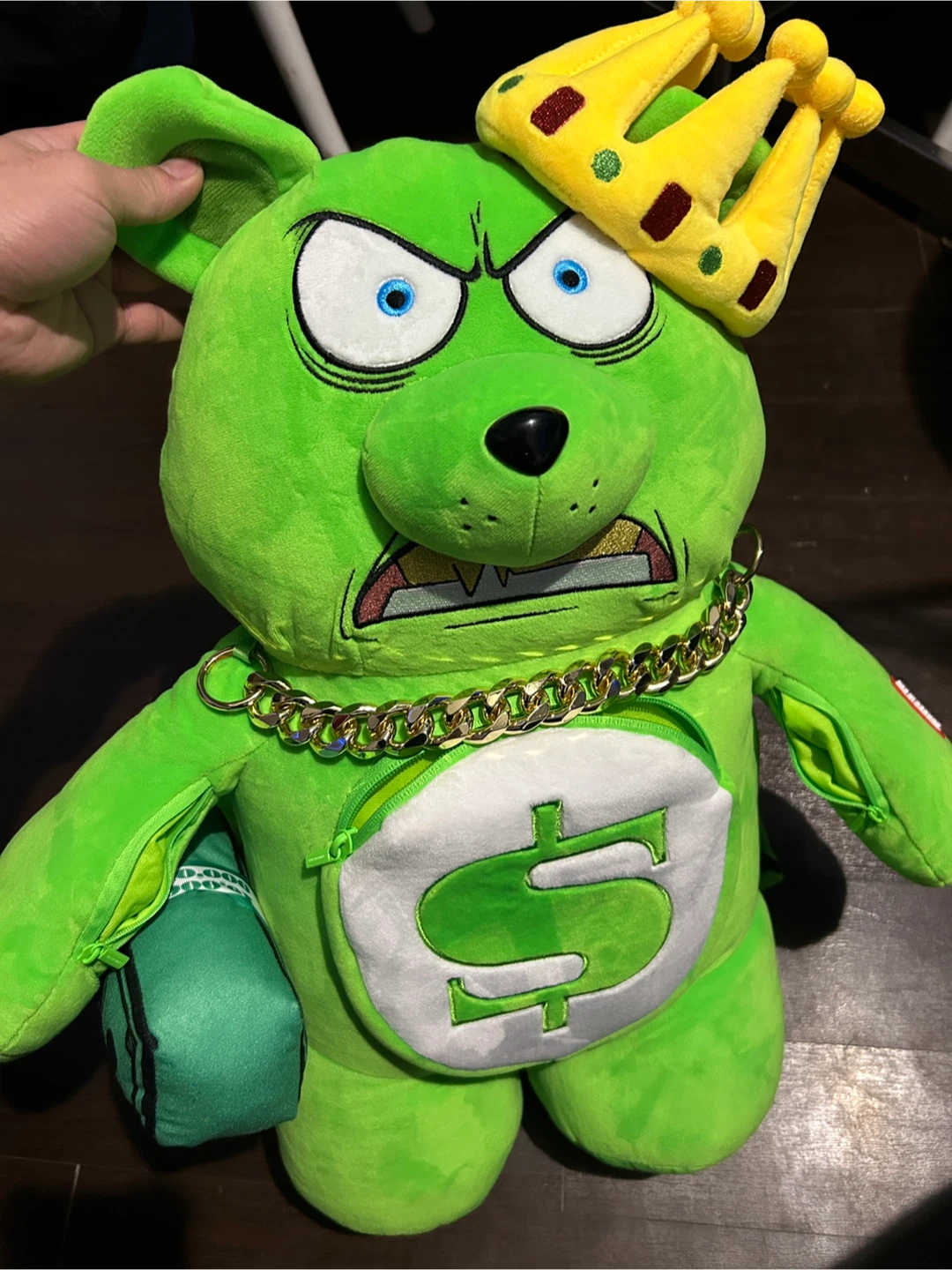 Green Bear Backpack with Crown and Chain