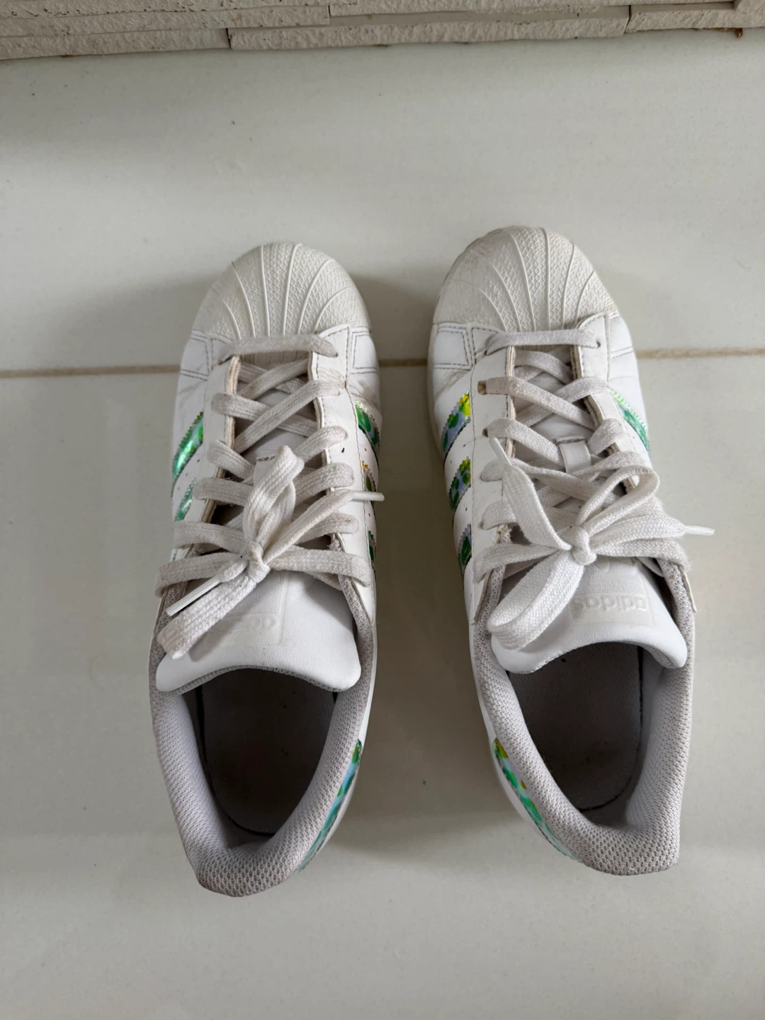 Adidas Superstar Shoes White Iridescent Stripes Size 7