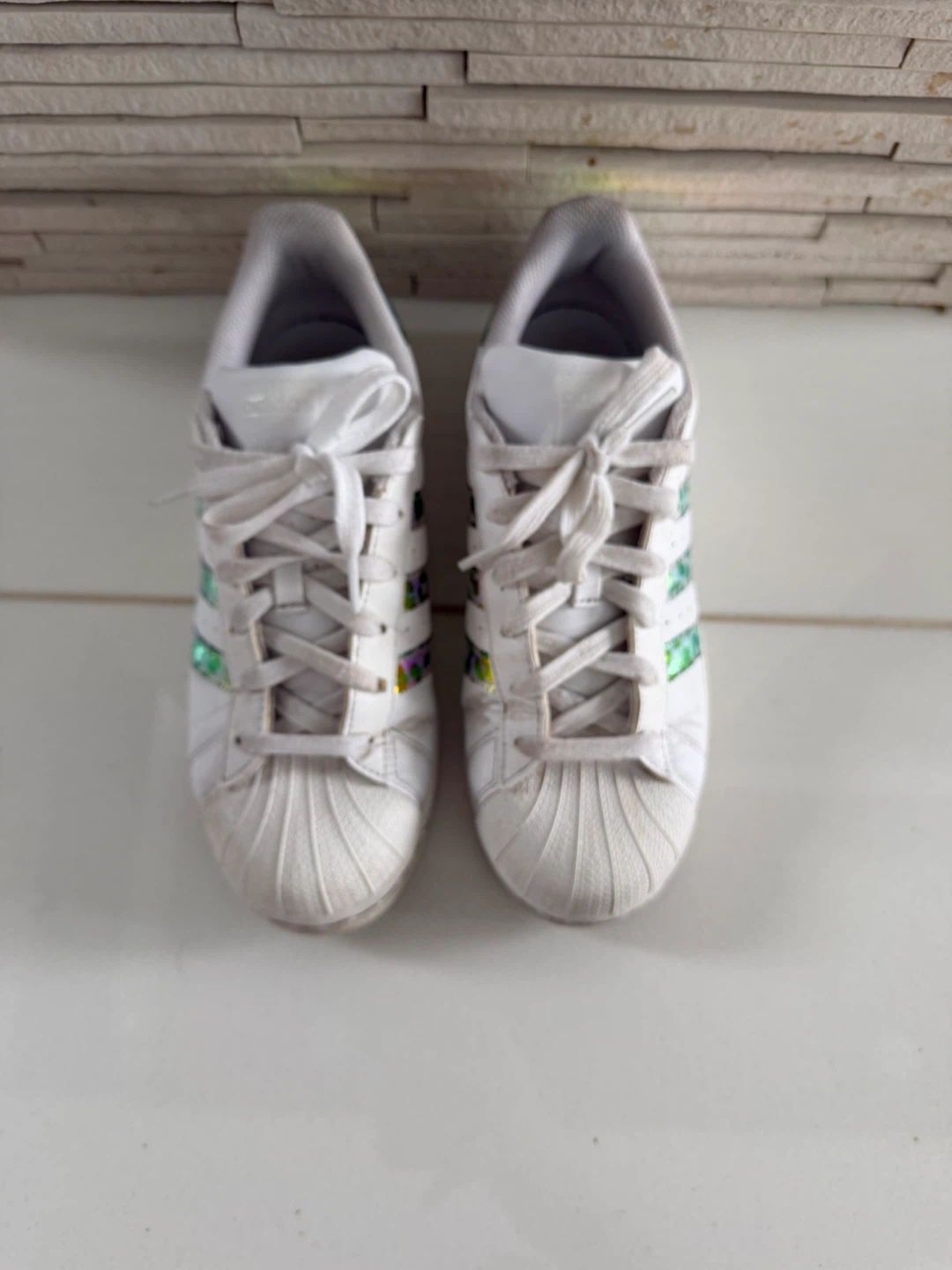 Adidas Superstar Shoes White Iridescent Stripes Size 7 - photo 3