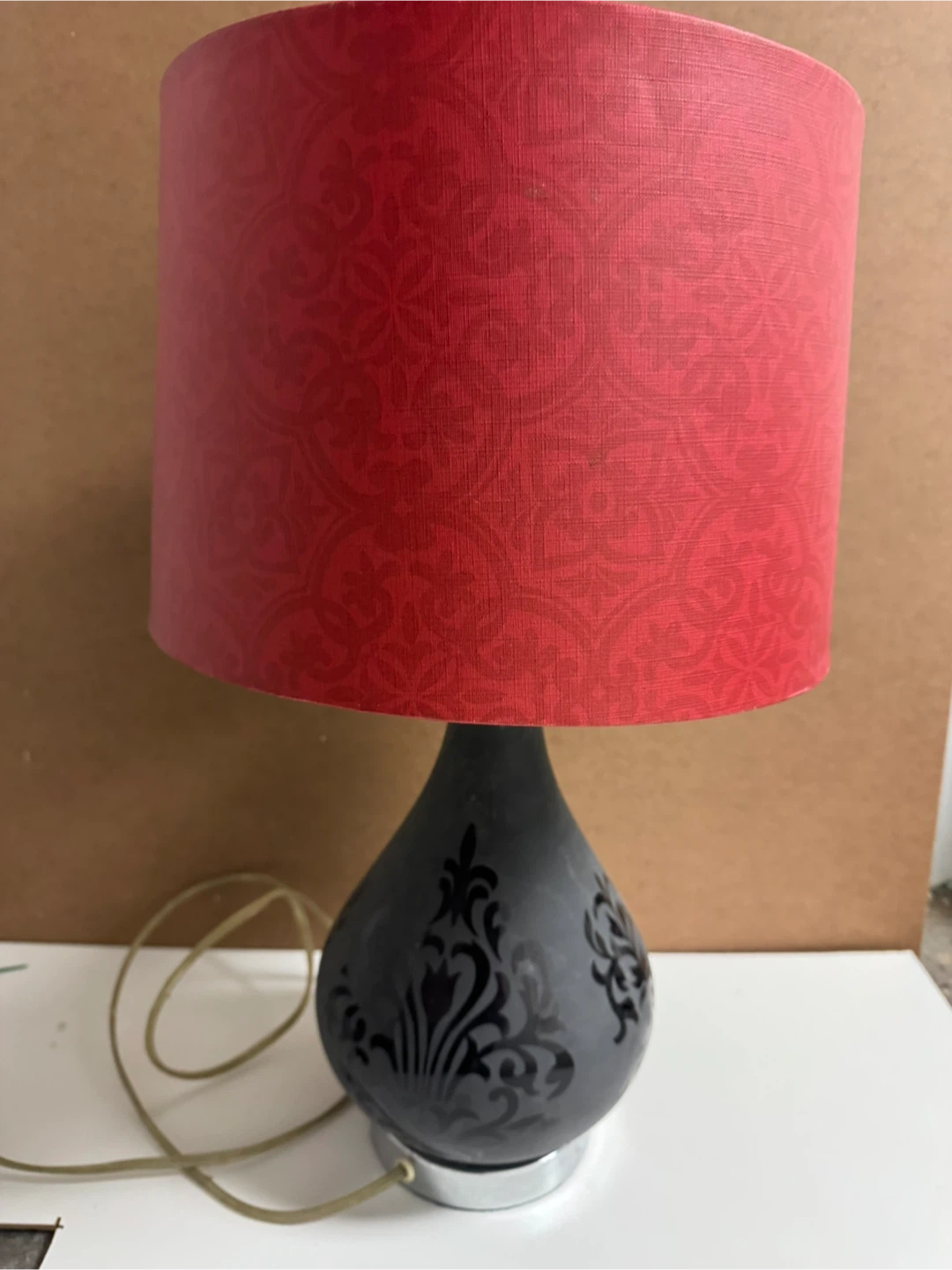 Table Lamp - Black and Red Damask Design