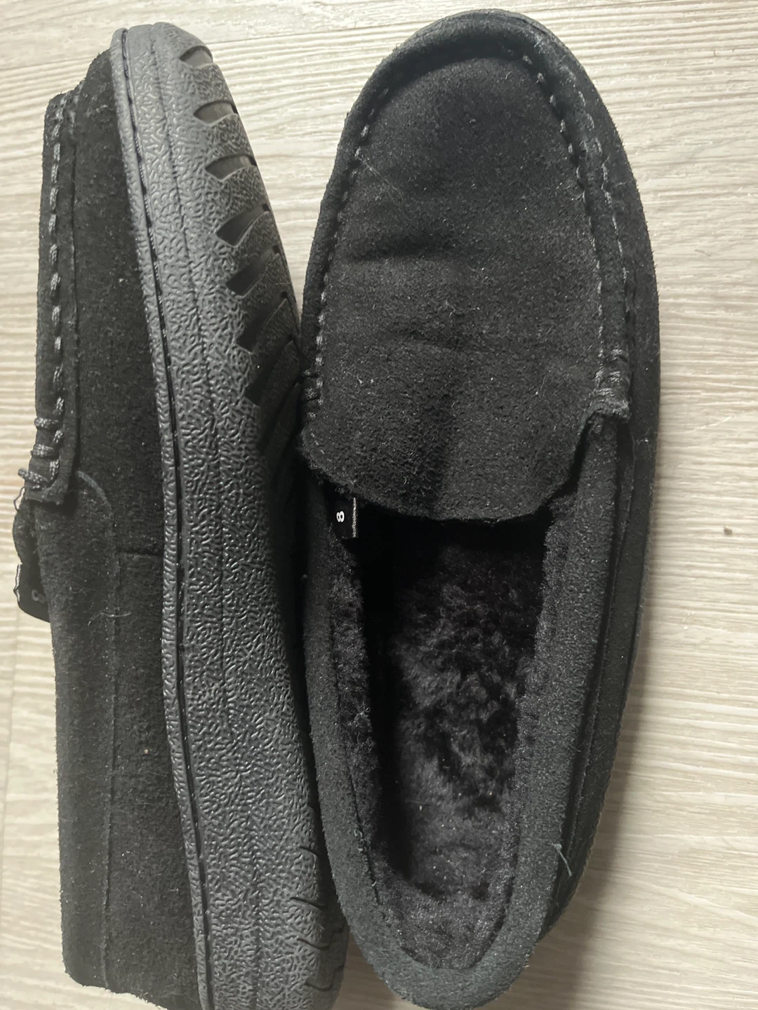 Black Suede Moccasin Slippers - Size 8 - photo 3