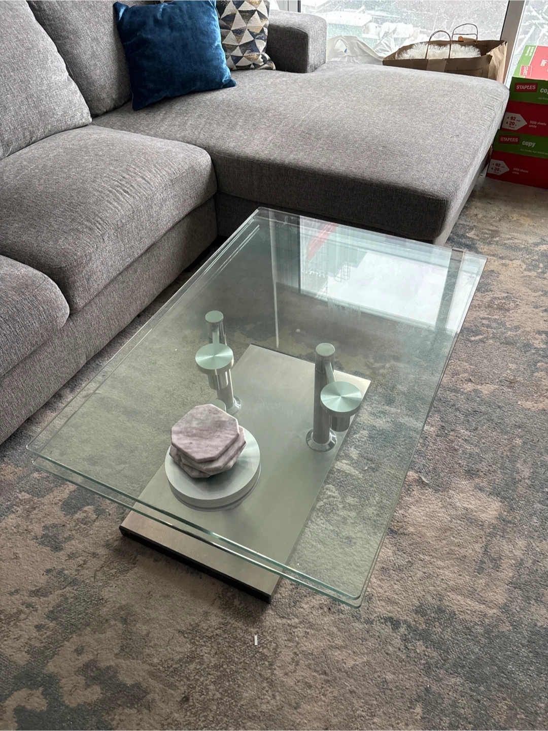 Modern Glass and Metal Coffee Table