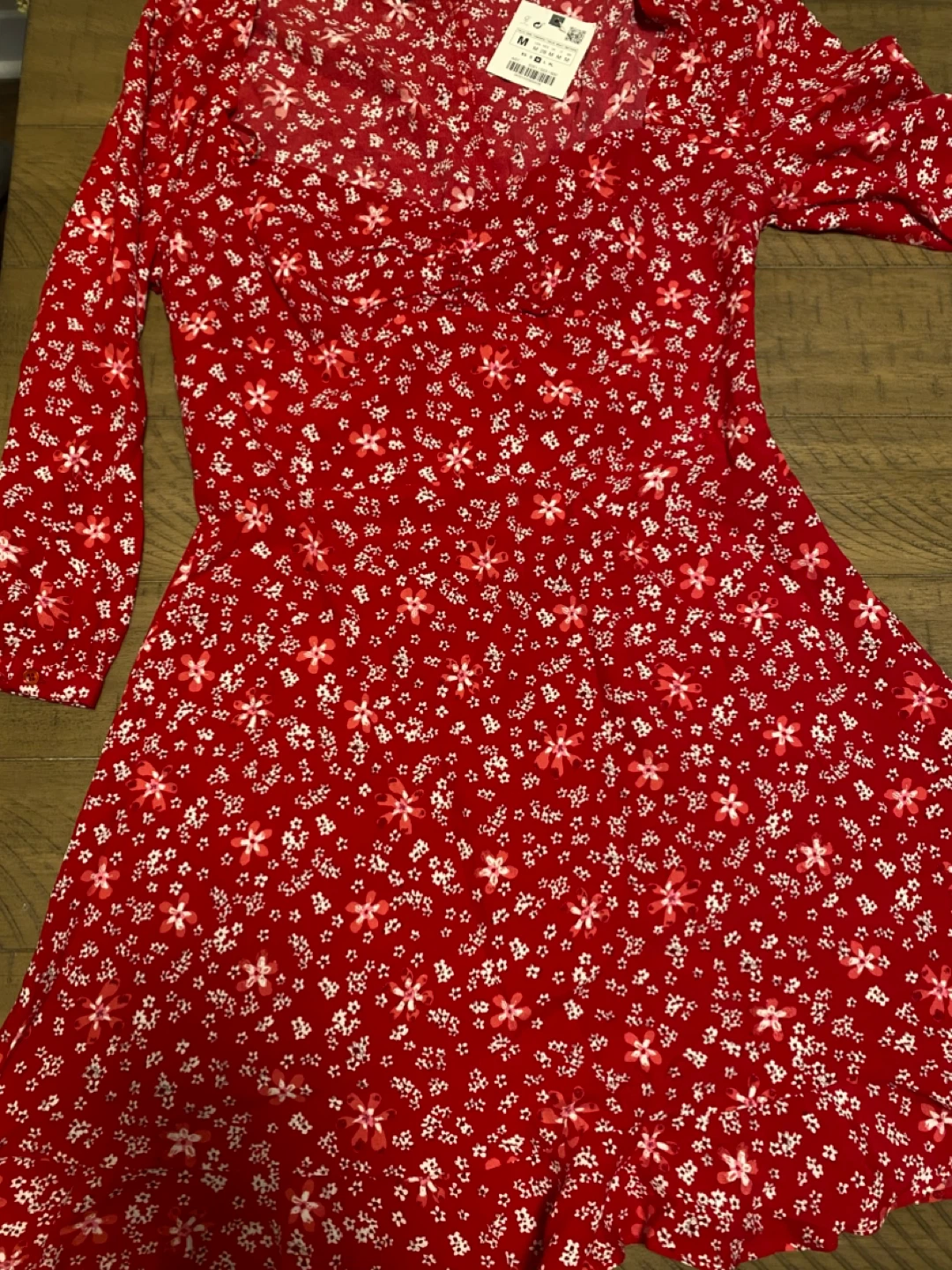 ZARA Red Floral Print Wrap Dress Size M