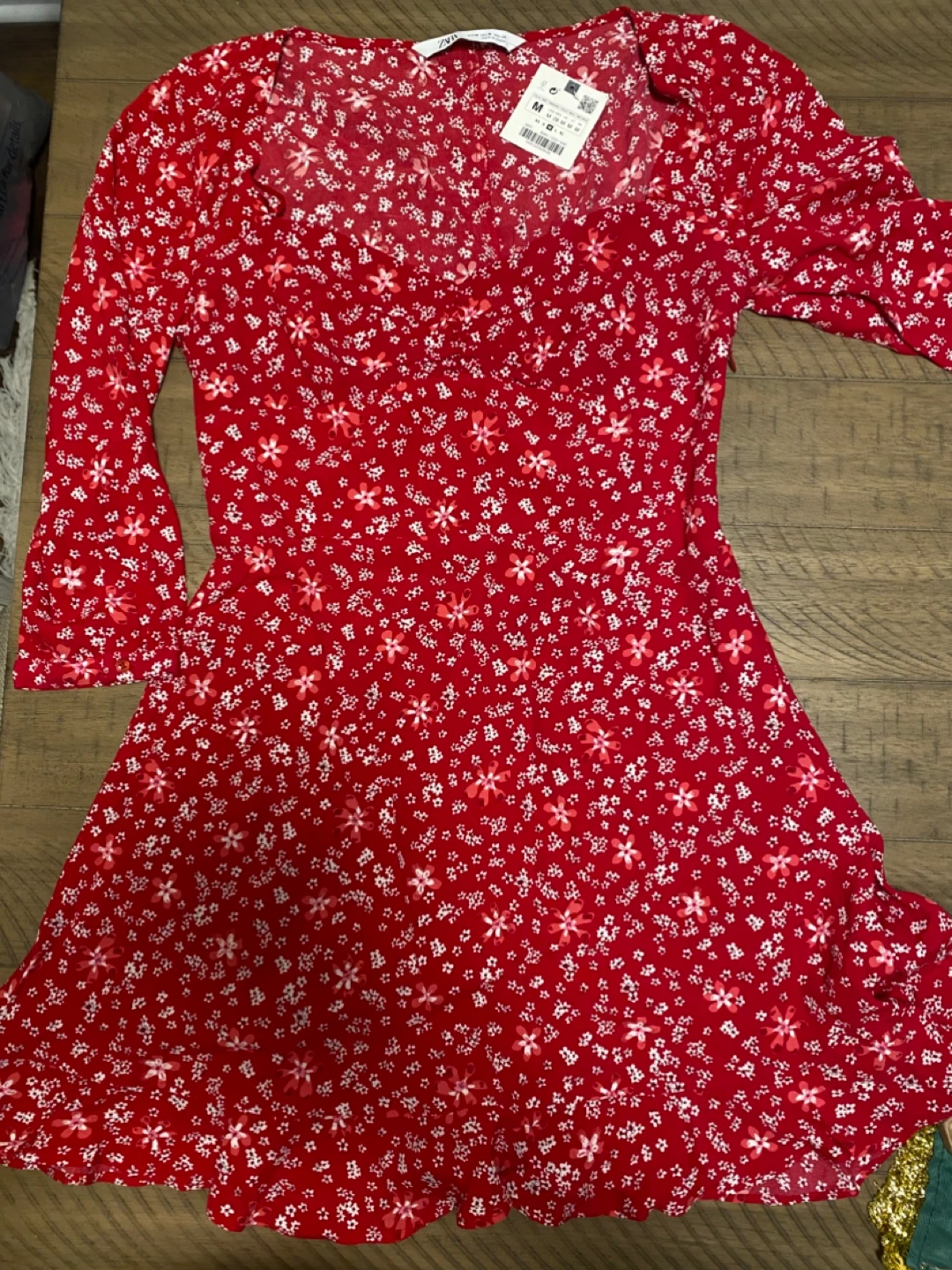 ZARA Red Floral Print Wrap Dress Size M - photo 3