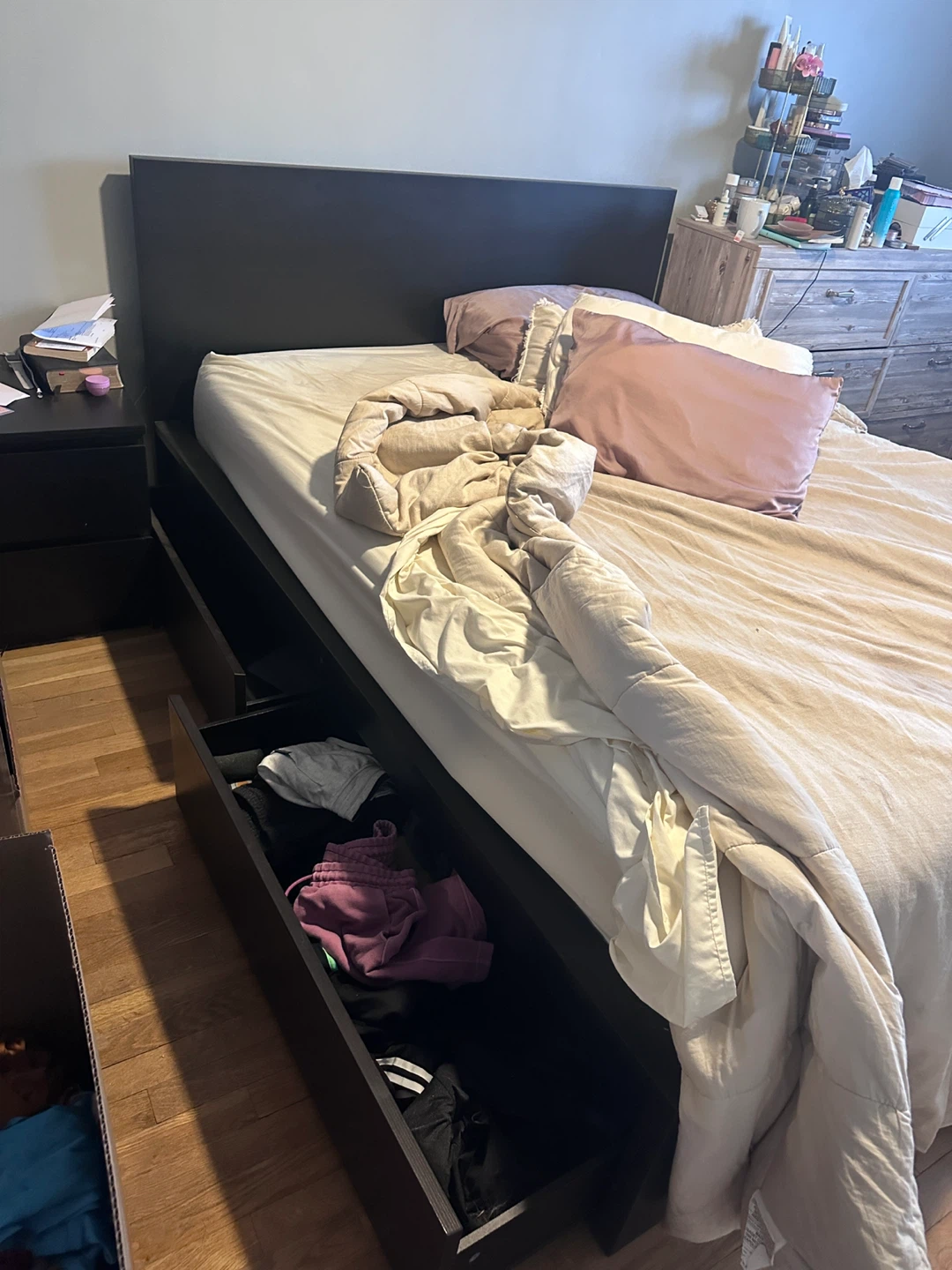 Queen Bed Frame with 2 Storage Drawers - Dark Brown - photo 3